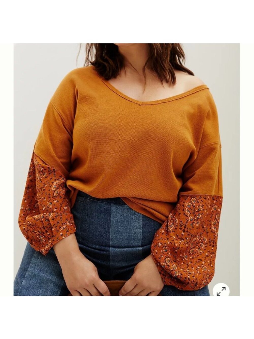 NEW Anthropologie Annette Top Thermal Knit Top Paisley Balloon‎ Mustard Medium